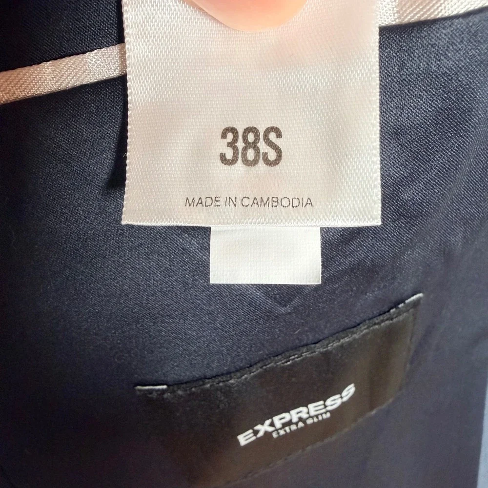 Express Extra Slim Fit Suit Mens 38S 32x28.5 Blue Linen Blend Blazer Pants Set